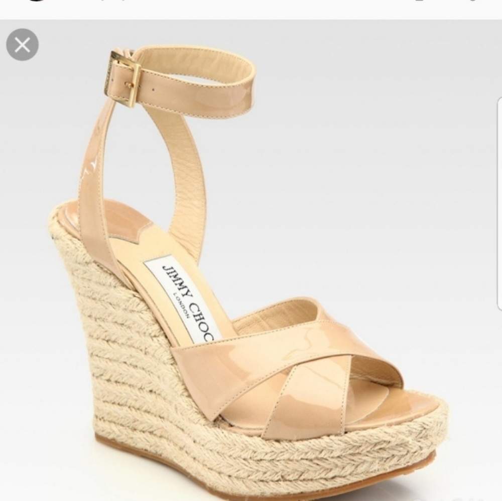 Jimmy Choo Espadrille Nude Patent Wedge sz 40.5